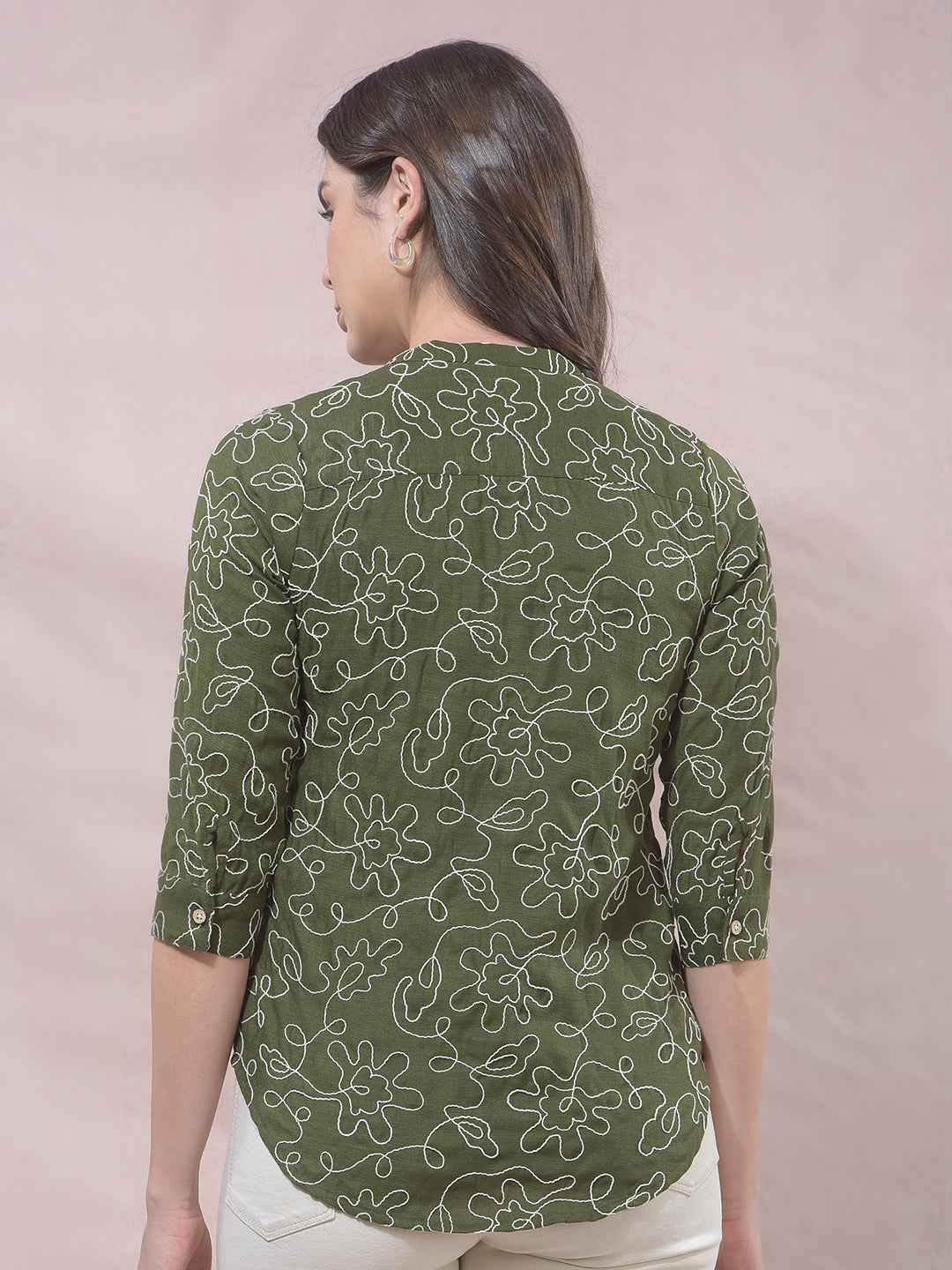 Green Embroidered V-Neck Top