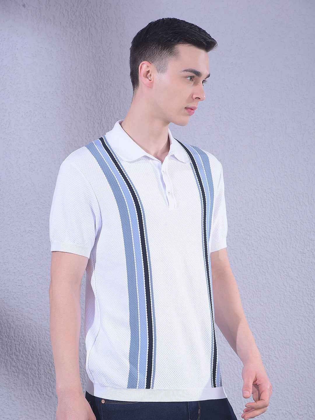 White Vertical Striped 100% Cotton T-Shirt