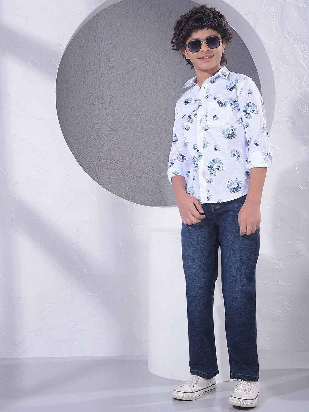 White Floral Print Shirt