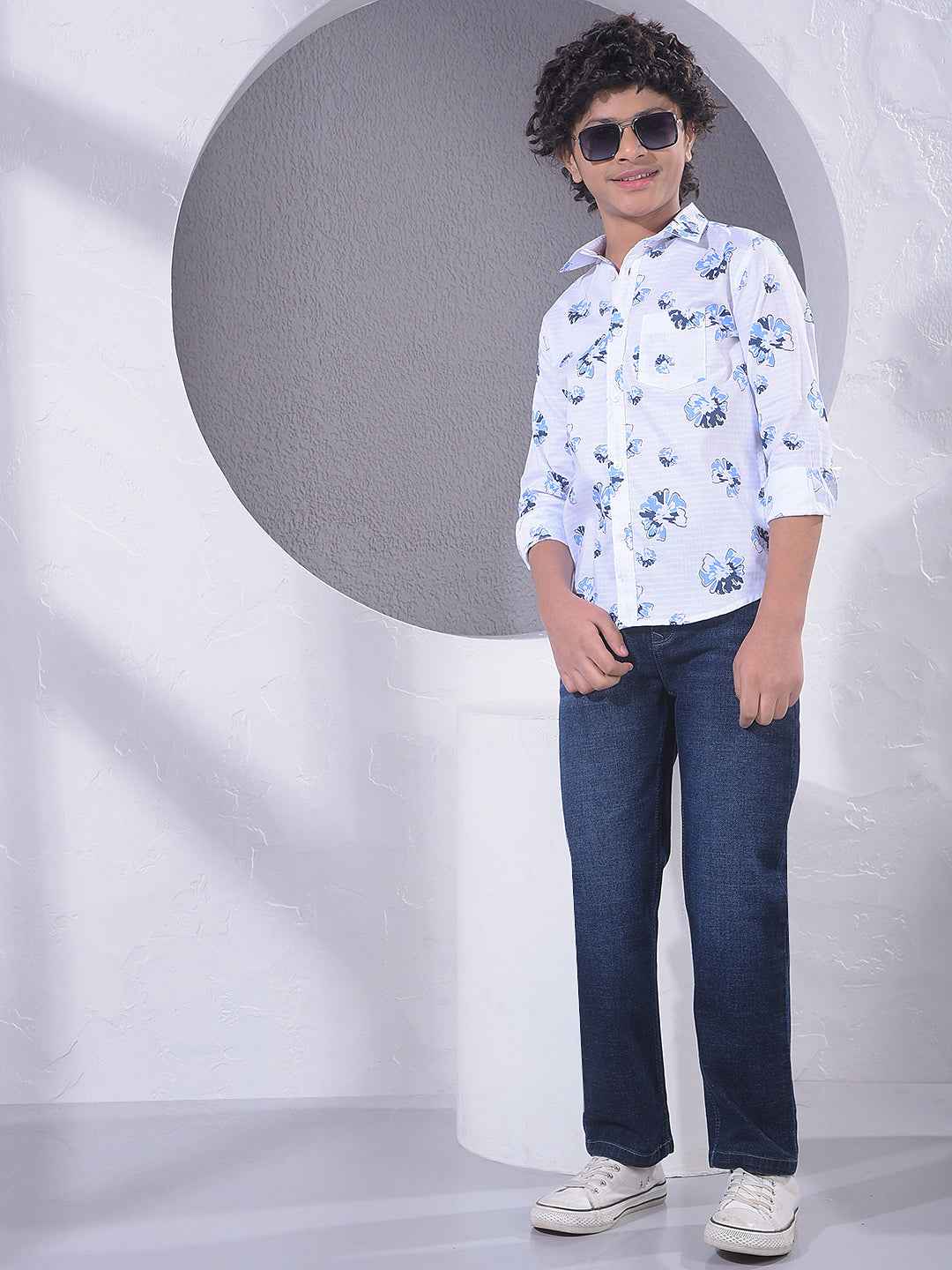 White Floral Print Shirt