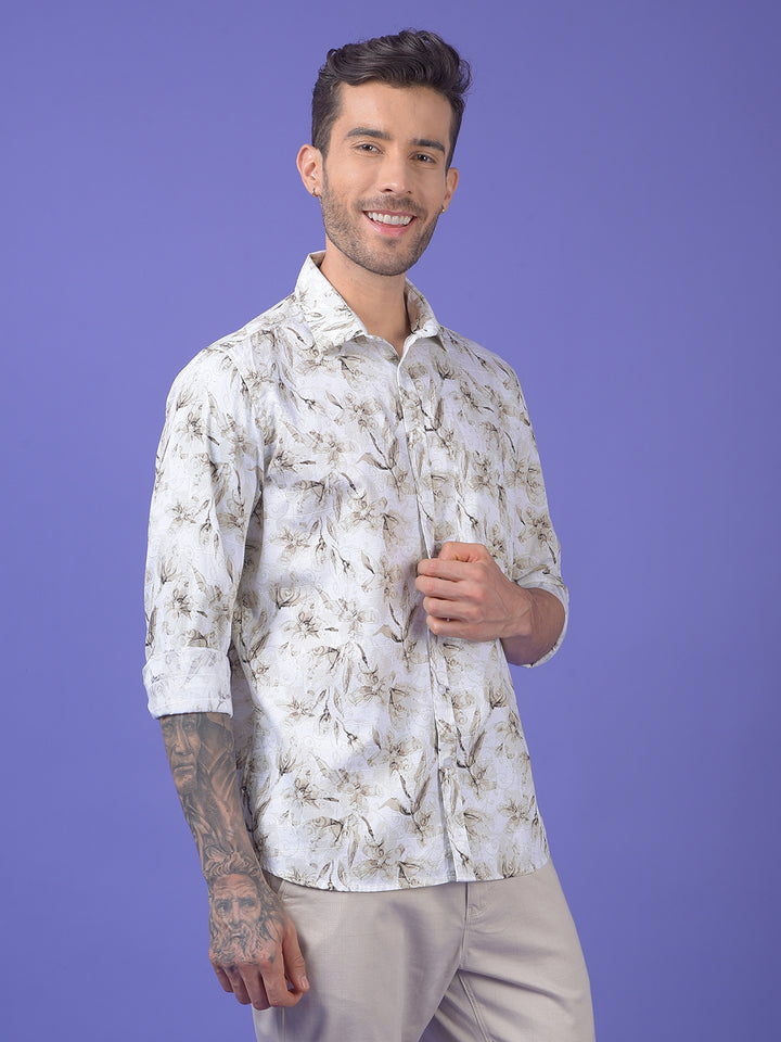 Brown Floral Print 100% Cotton Shirt