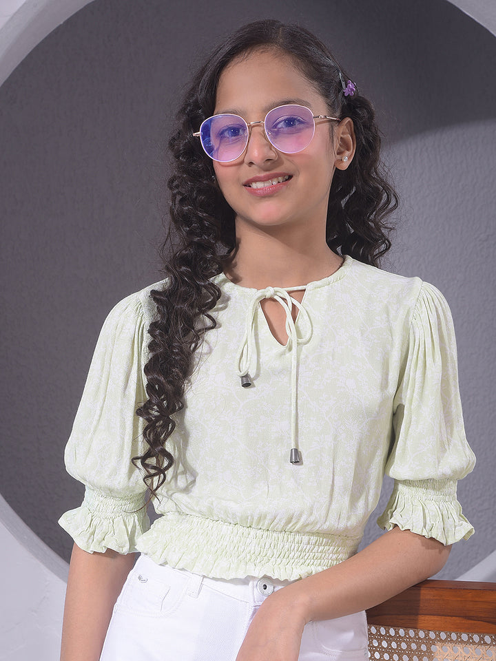  Cropped Green Floral Print Top