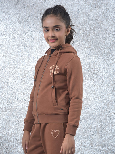 Brown Hooded Neck Knitted Sweatshirt