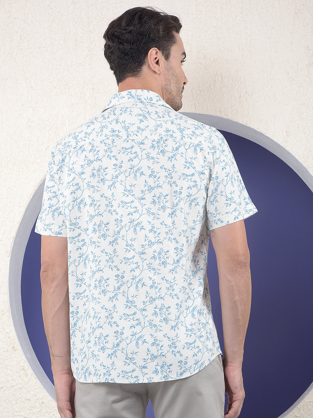 Blue Floral Printed Linen Shirt