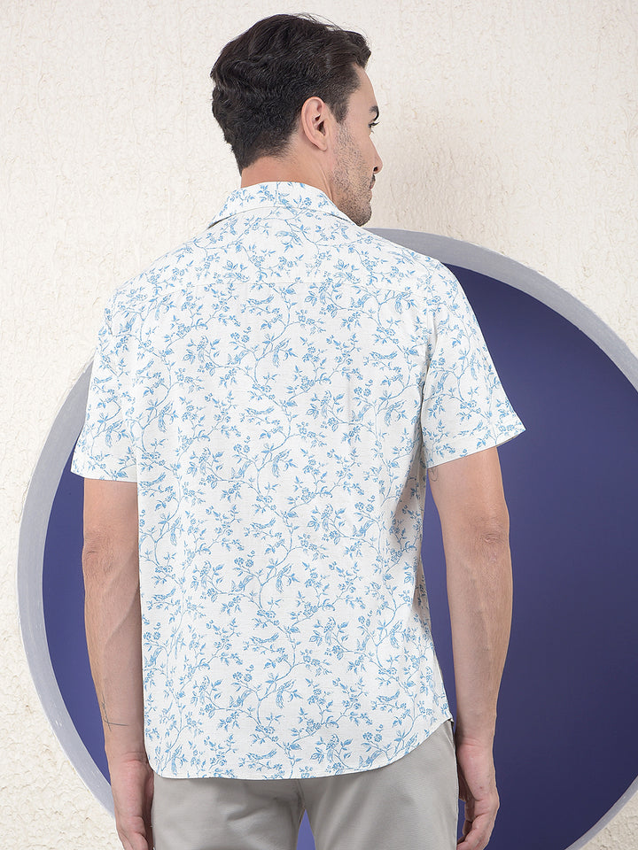 Blue Floral Printed Linen Shirt