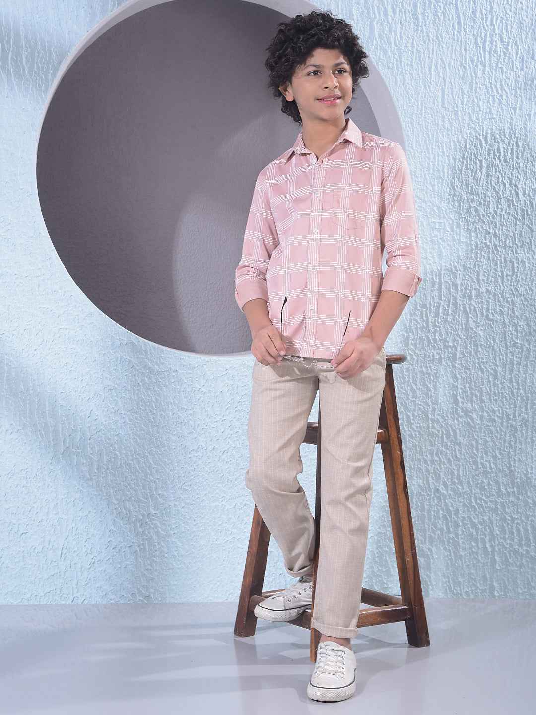 Beige Vertical Stripes Trousers