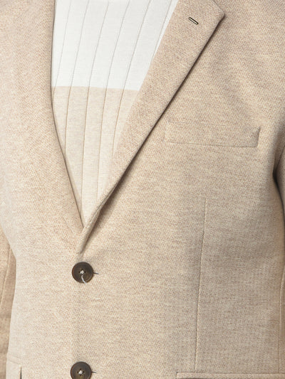 Beige Notched Lapel Single-Breasted Blazer