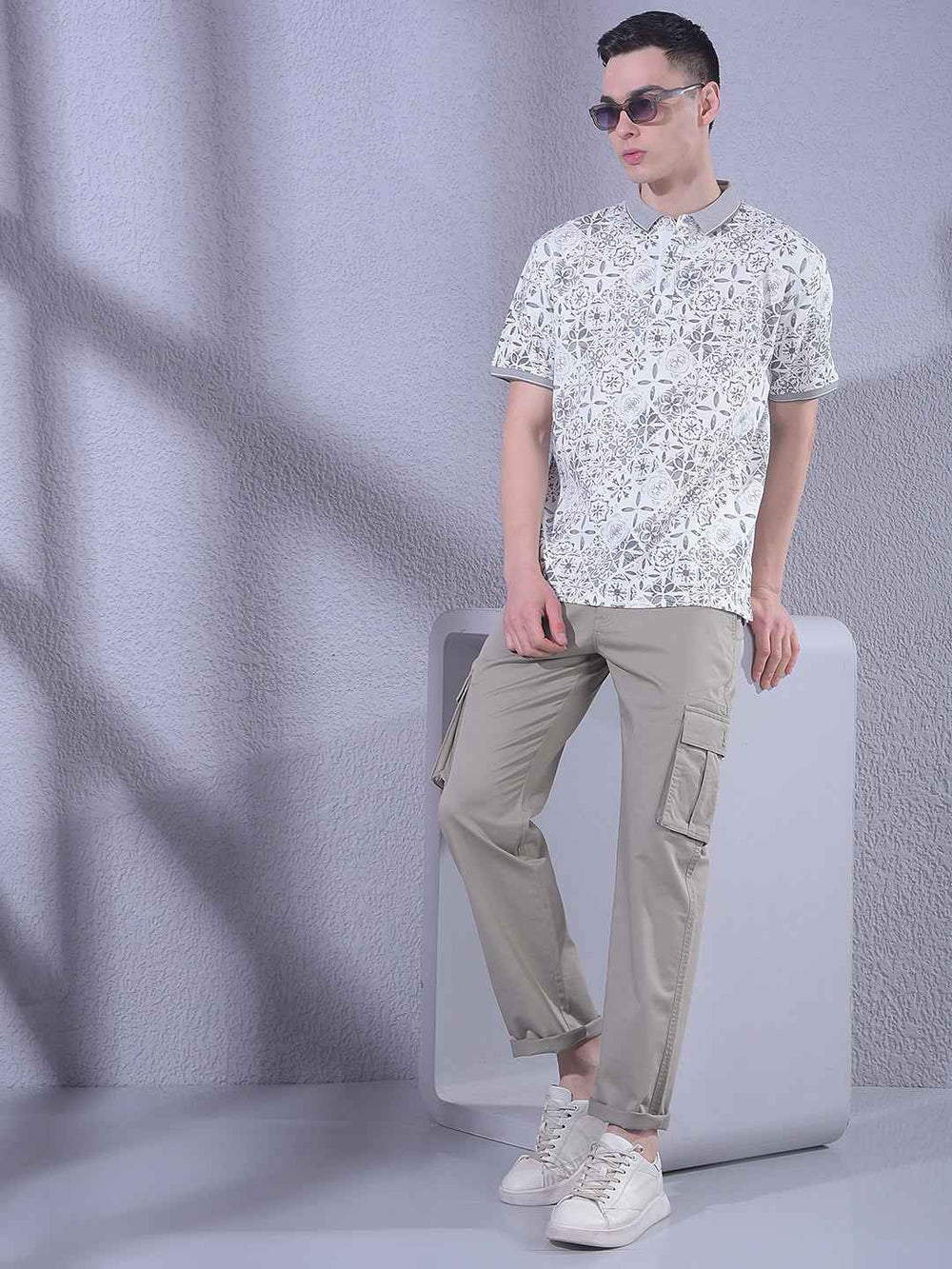 Grey Printed 100% Cotton T-Shirt