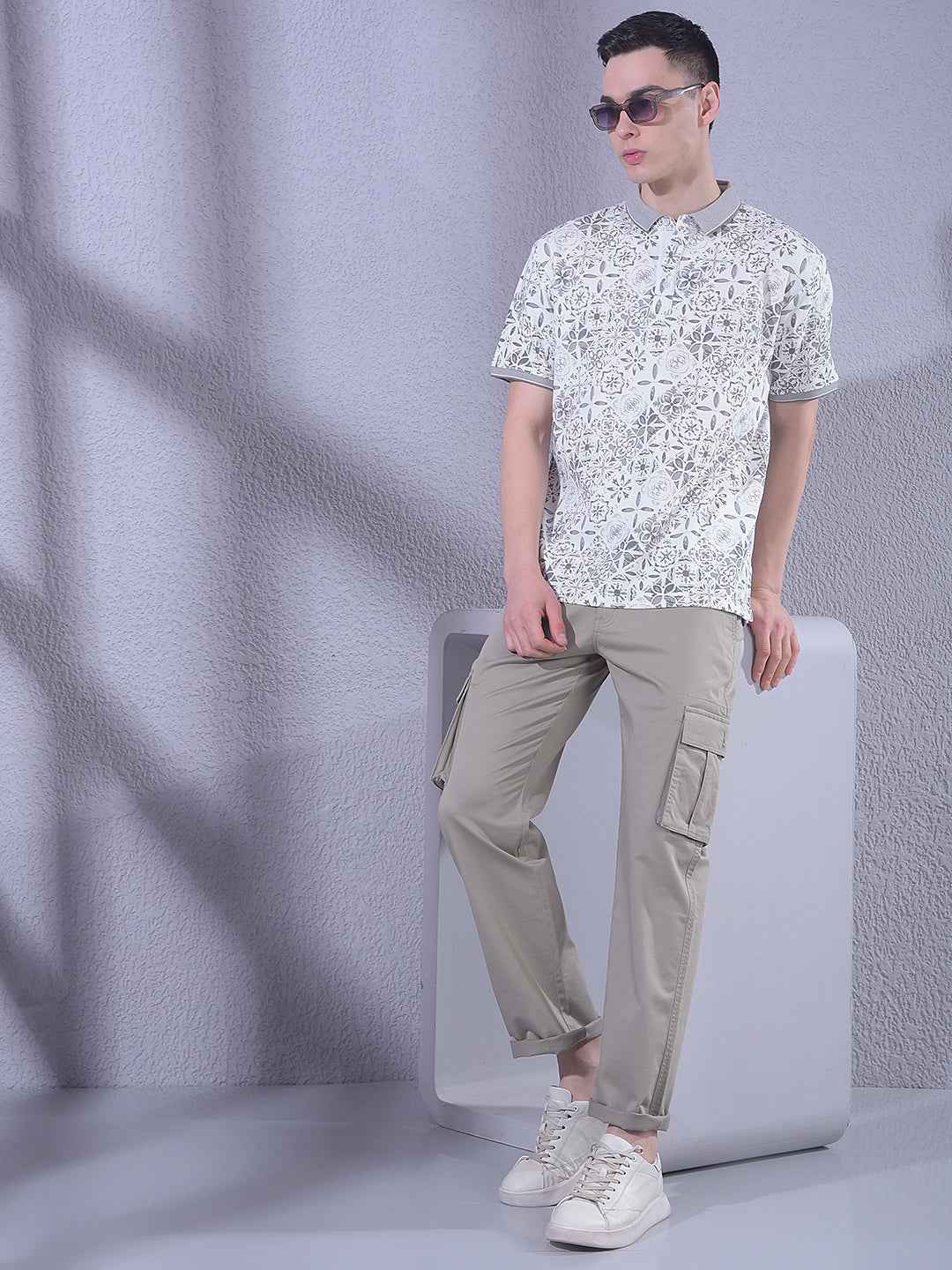 Grey Printed 100% Cotton T-Shirt