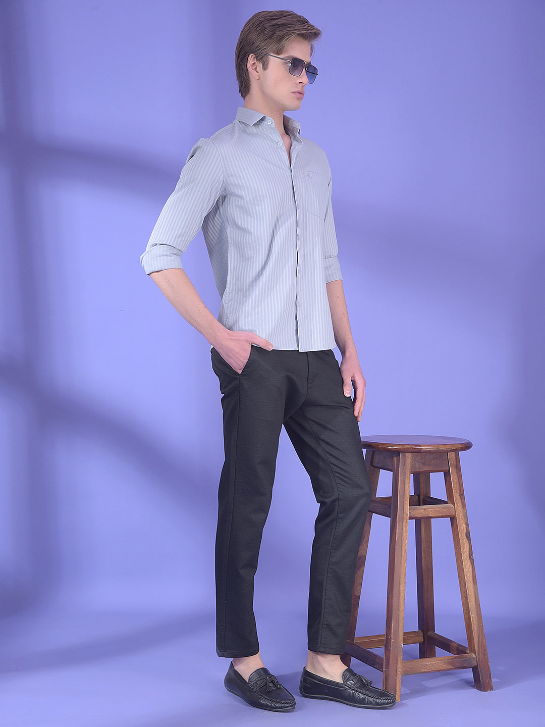 Grey Vertical Stripes 100% Cotton Shirt