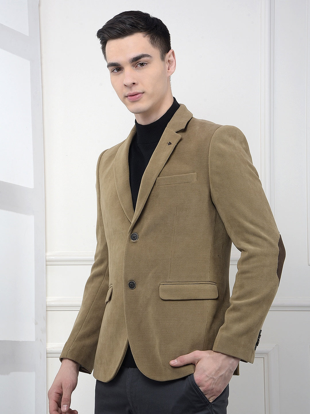Beige Notched Lapel Single-Breasted Blazer