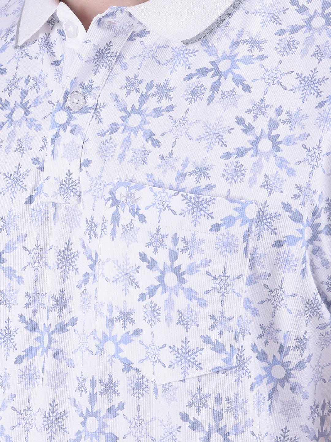 Blue Floral Print Polo-Neck T-Shirt