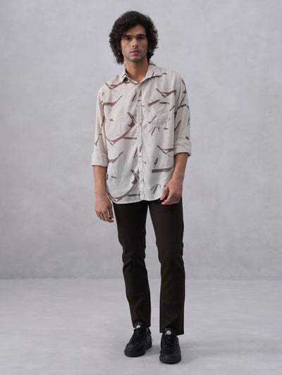 Sleek Brown Printed Linen Shirt