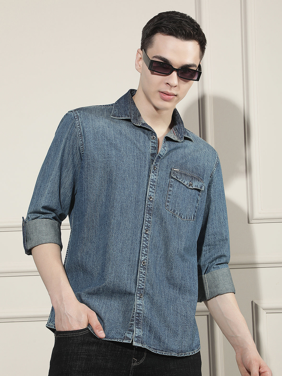 Blue 100% Cotton Denim Shirt