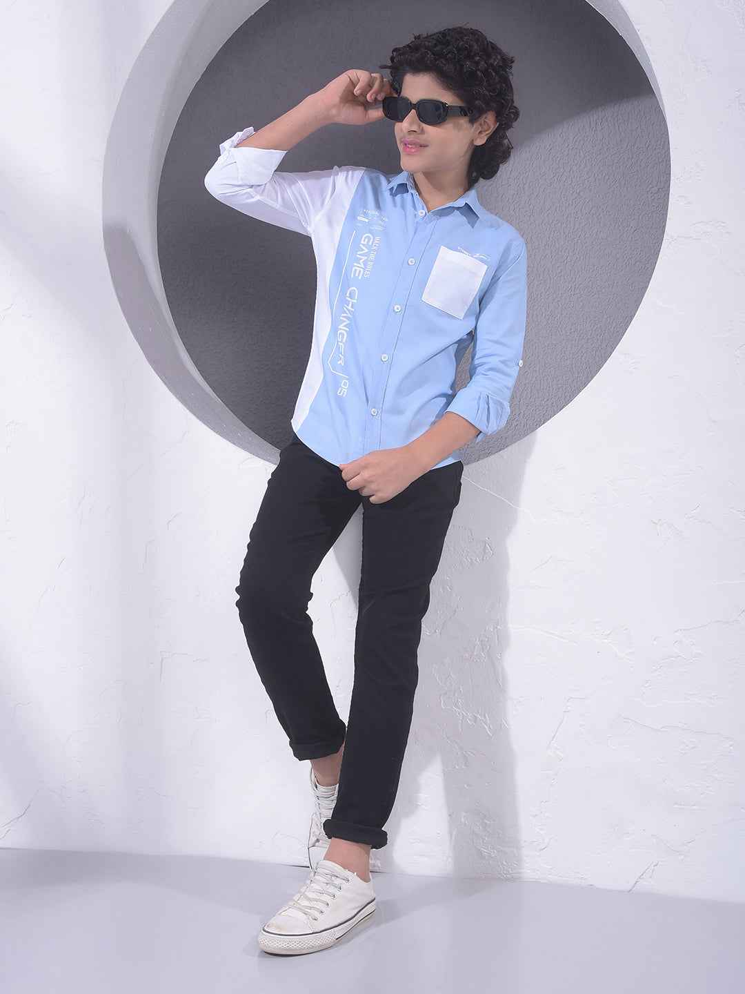 Blue Typographic Print 100% Cotton Shirt