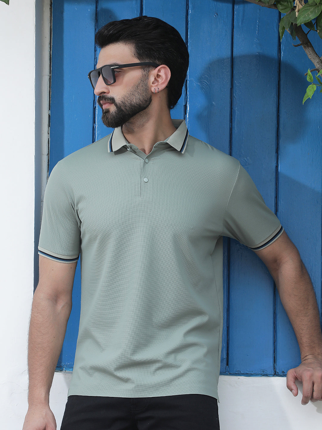 Green Polo Neck Knitted T-Shirt