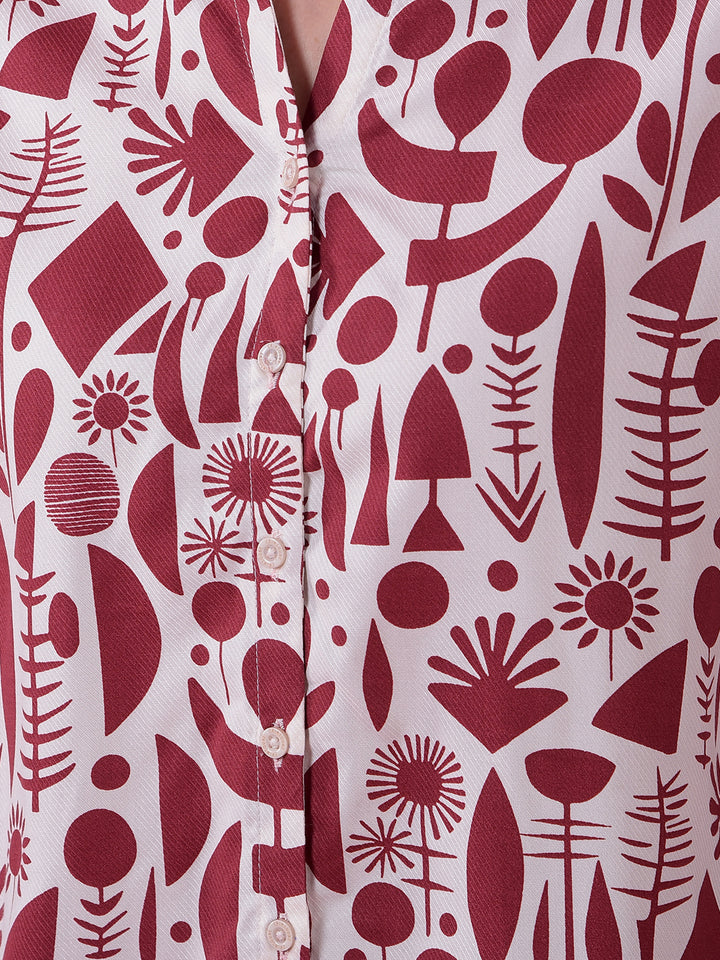 Maroon Printed V-Neck Shirt