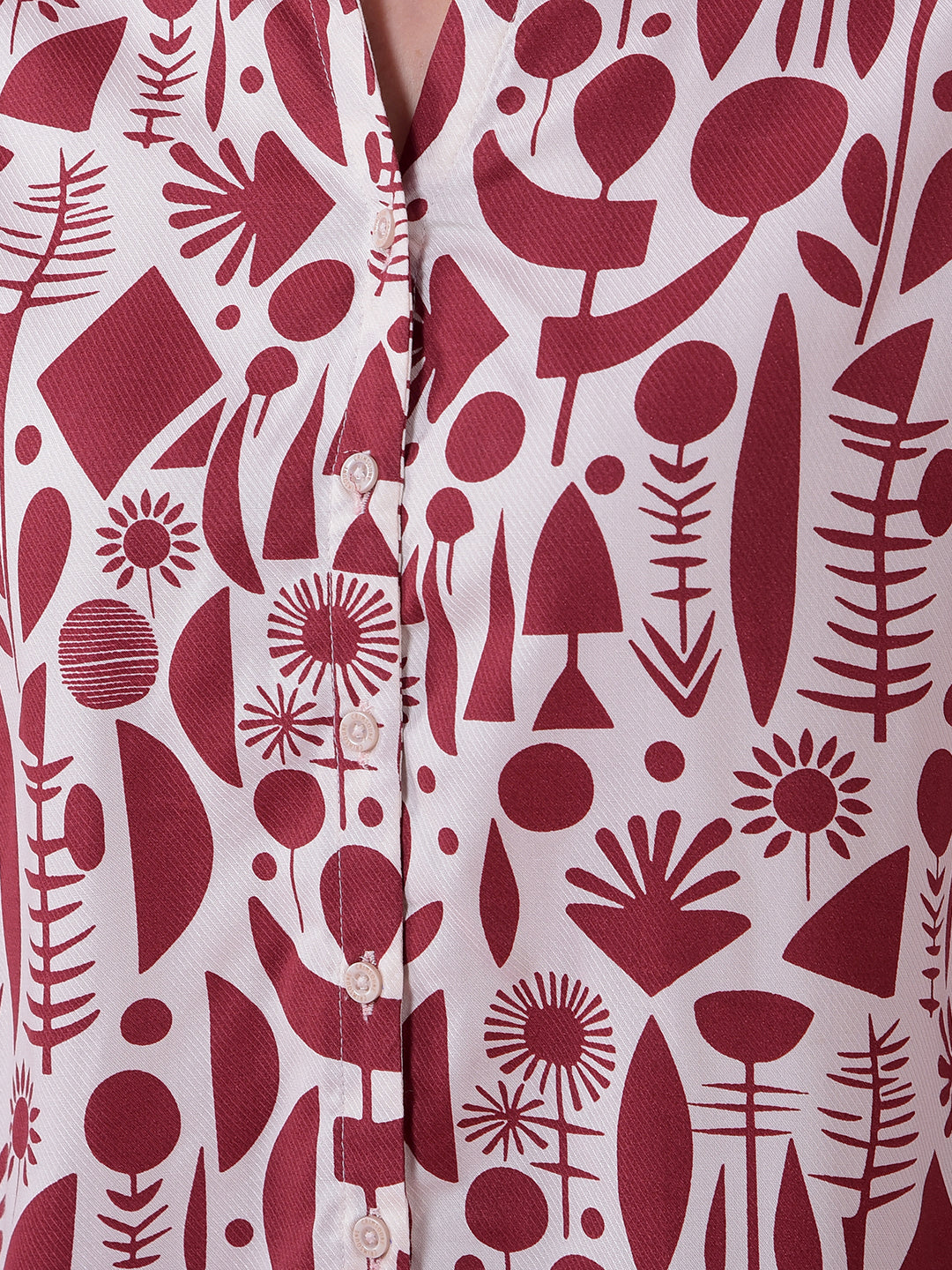 Maroon Printed V-Neck Shirt