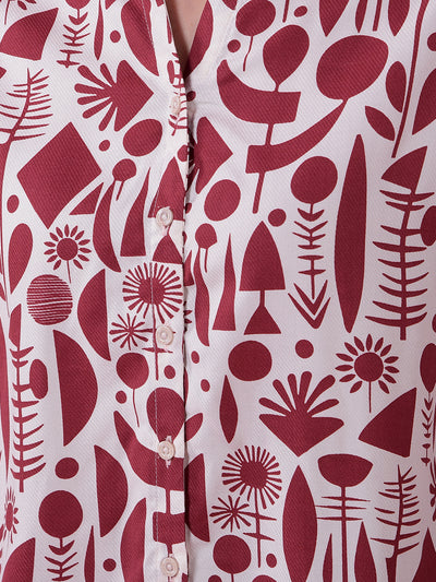 Maroon Printed V-Neck Shirt