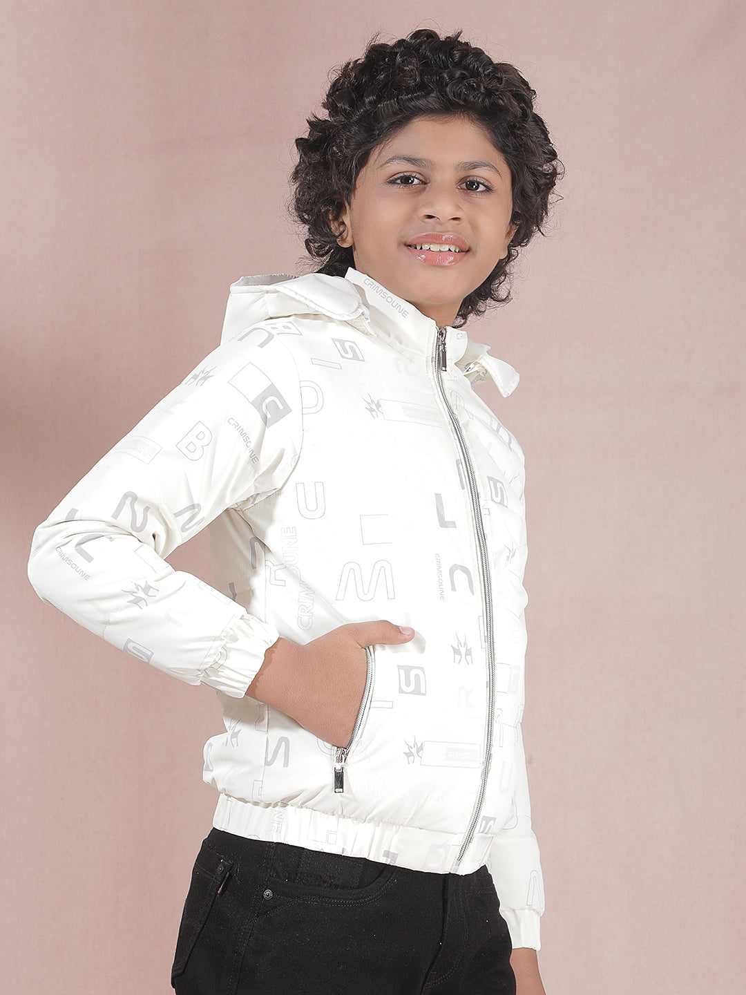 White Printed Hooded Puffer Jacket