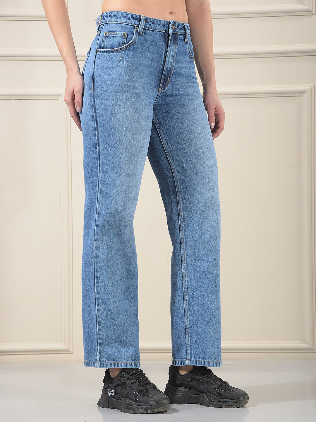 Blue 100% Cotton Straight Jeans