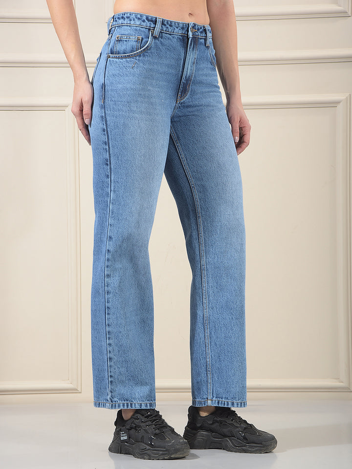 Blue 100% Cotton Straight Jeans