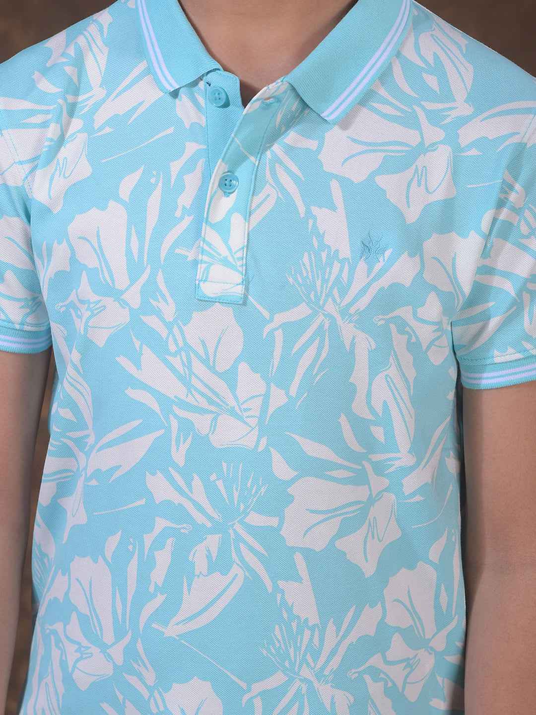 Blue Printed Polo Neck T-Shirt
