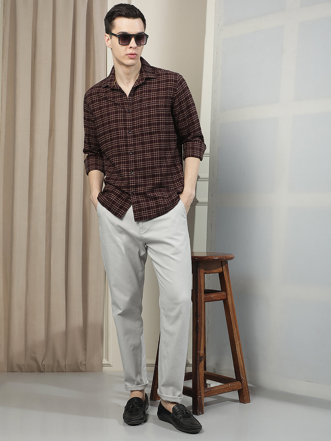 Grey Cotton Stretchable Dobby Trousers