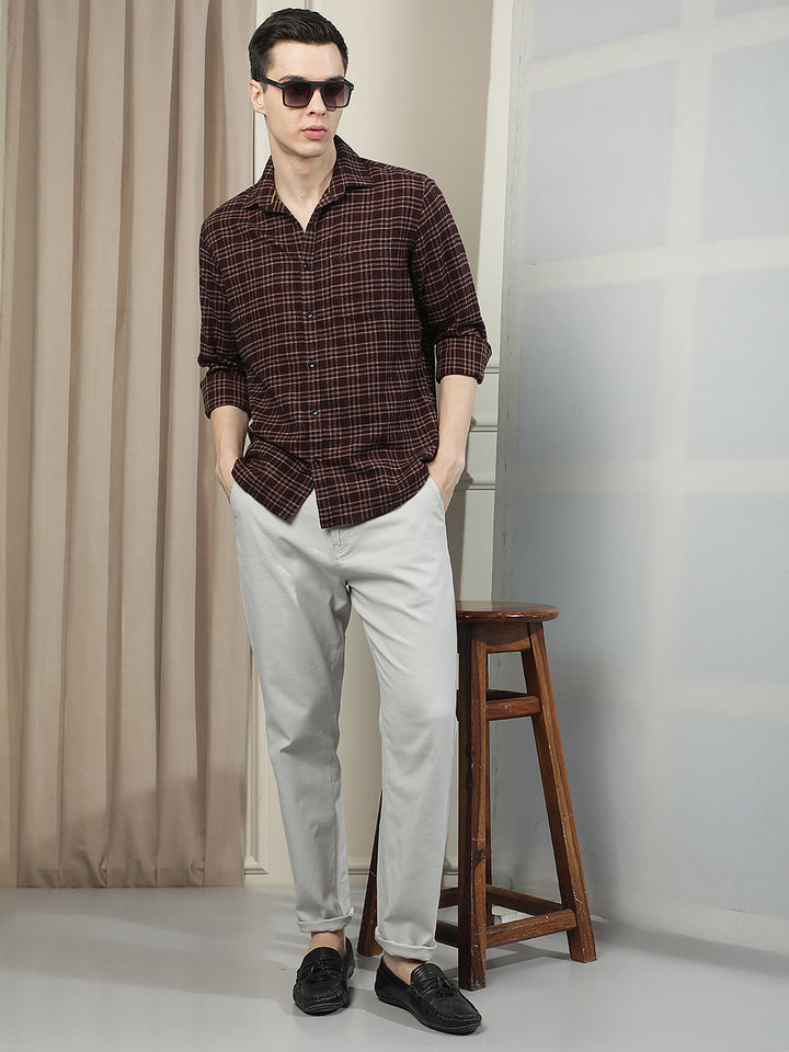 Grey Cotton Stretchable Dobby Trousers