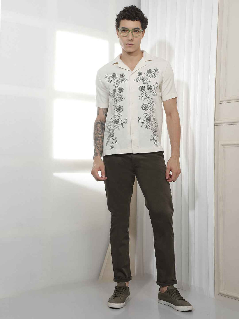 Olive Dobby Cotton Trousers