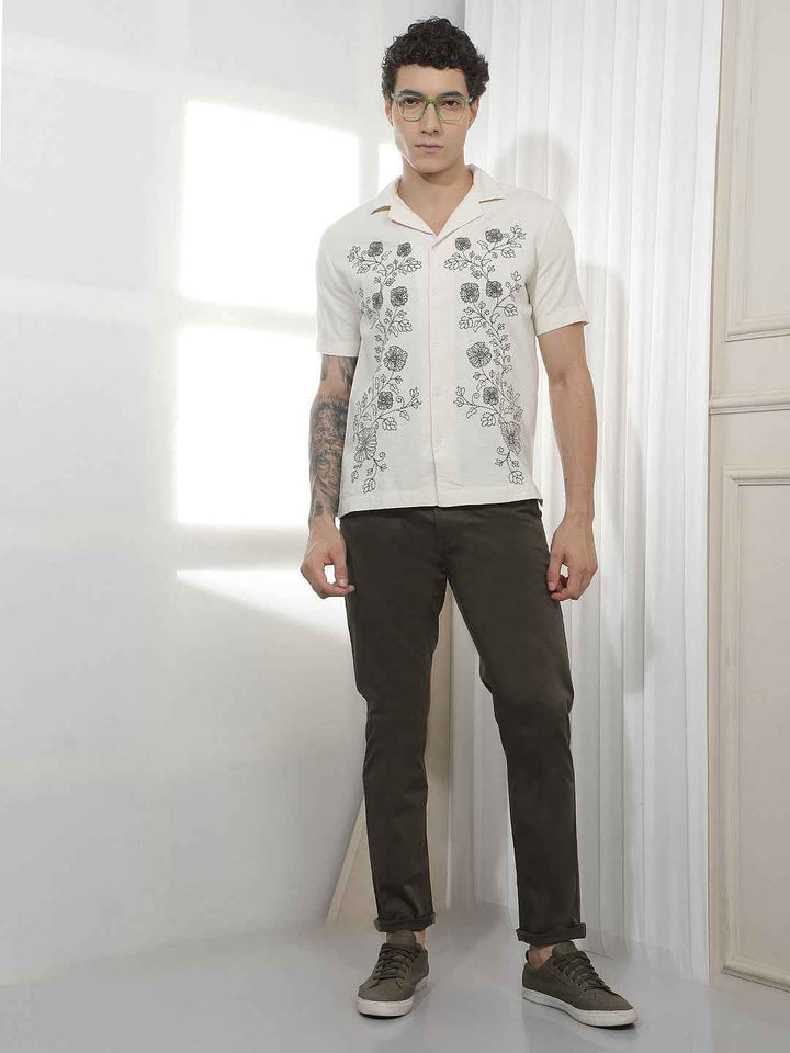 Olive Dobby Cotton Trousers