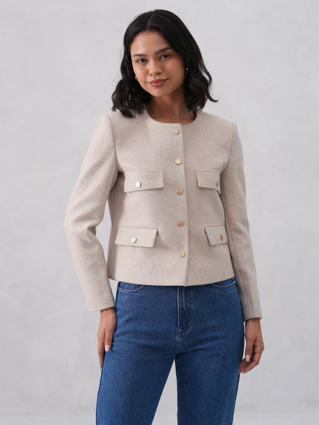 Minimalist Beige Cropped Coat