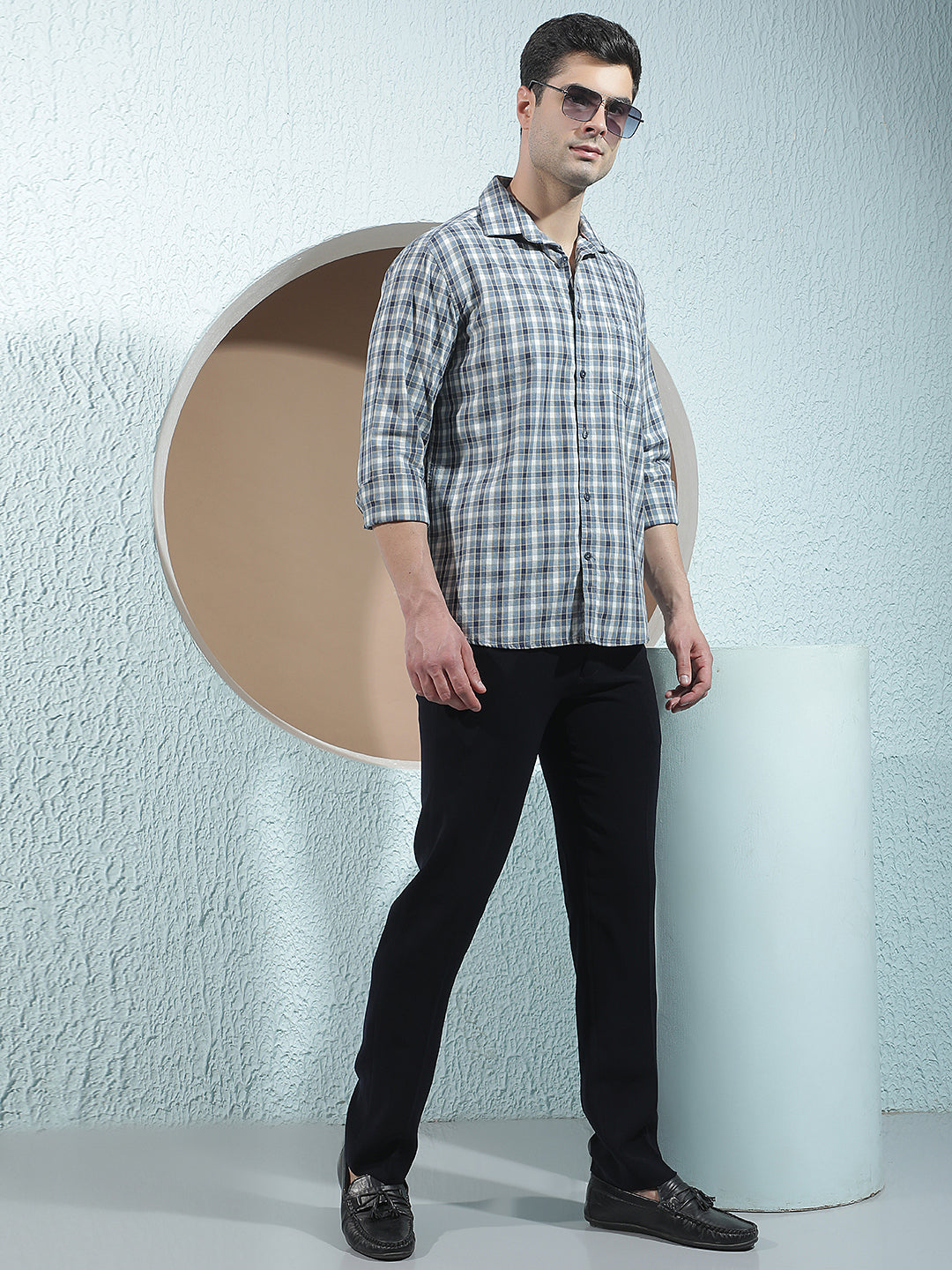 Teal Green 100% Cotton Checked Shirt