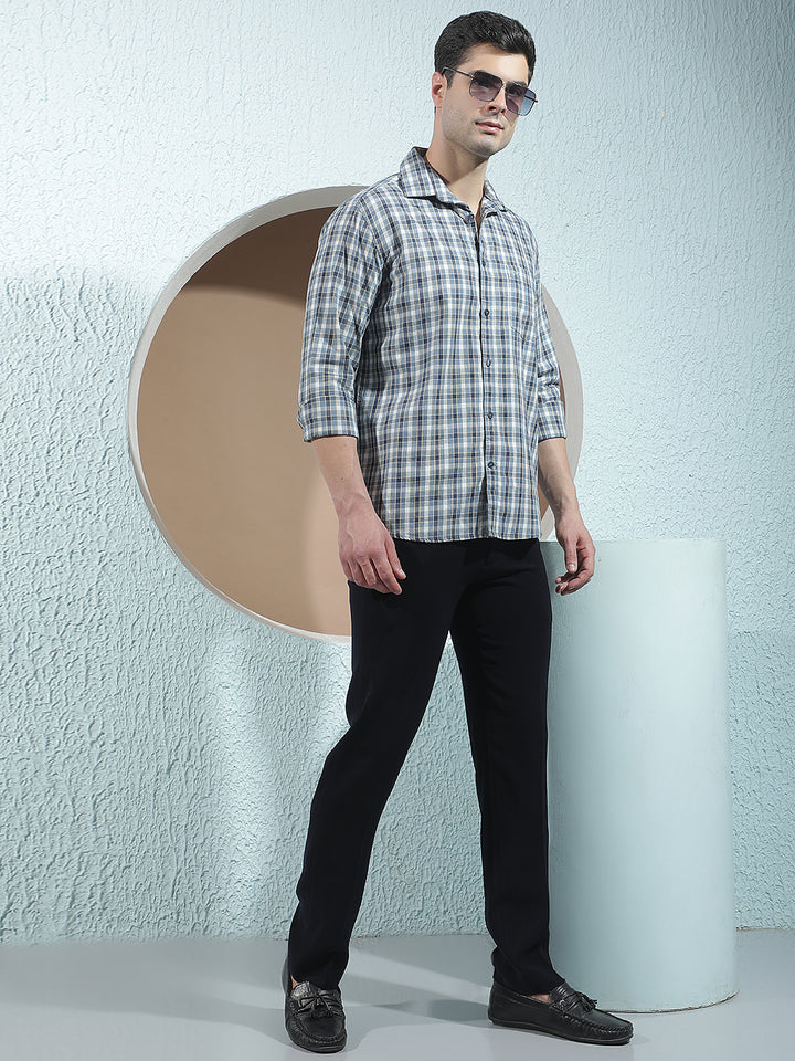 Teal Green 100% Cotton Checked Shirt