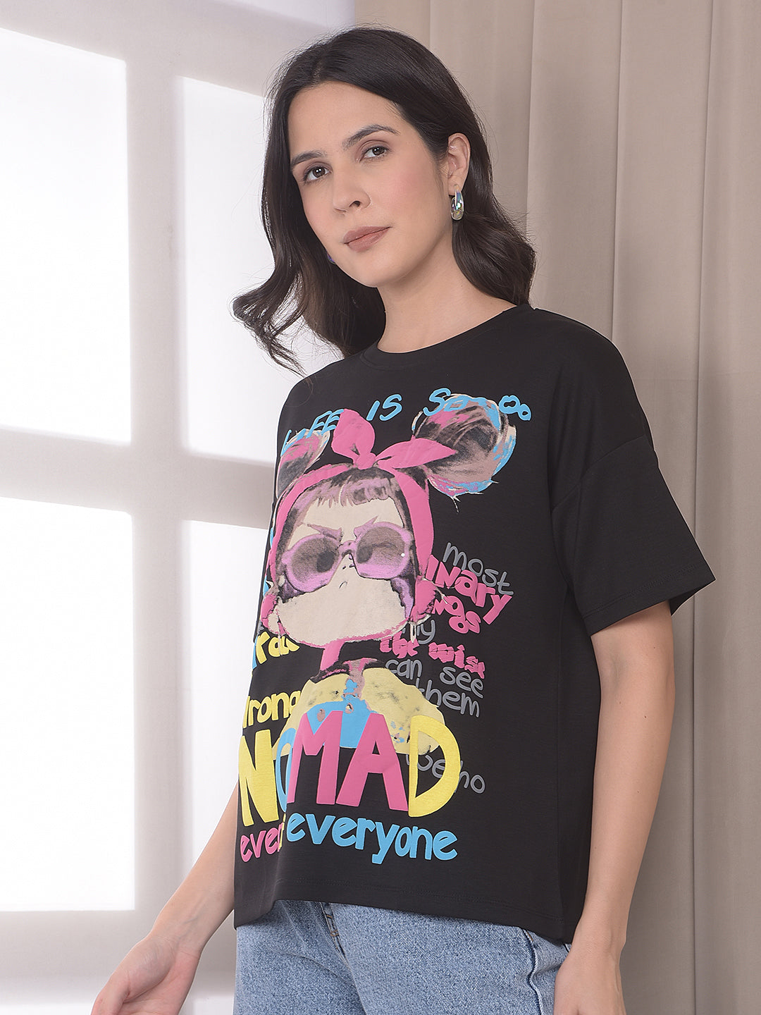 Black Graphic Print Oversized T-Shirt