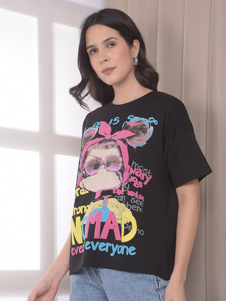 Black Graphic Print Oversized T-Shirt