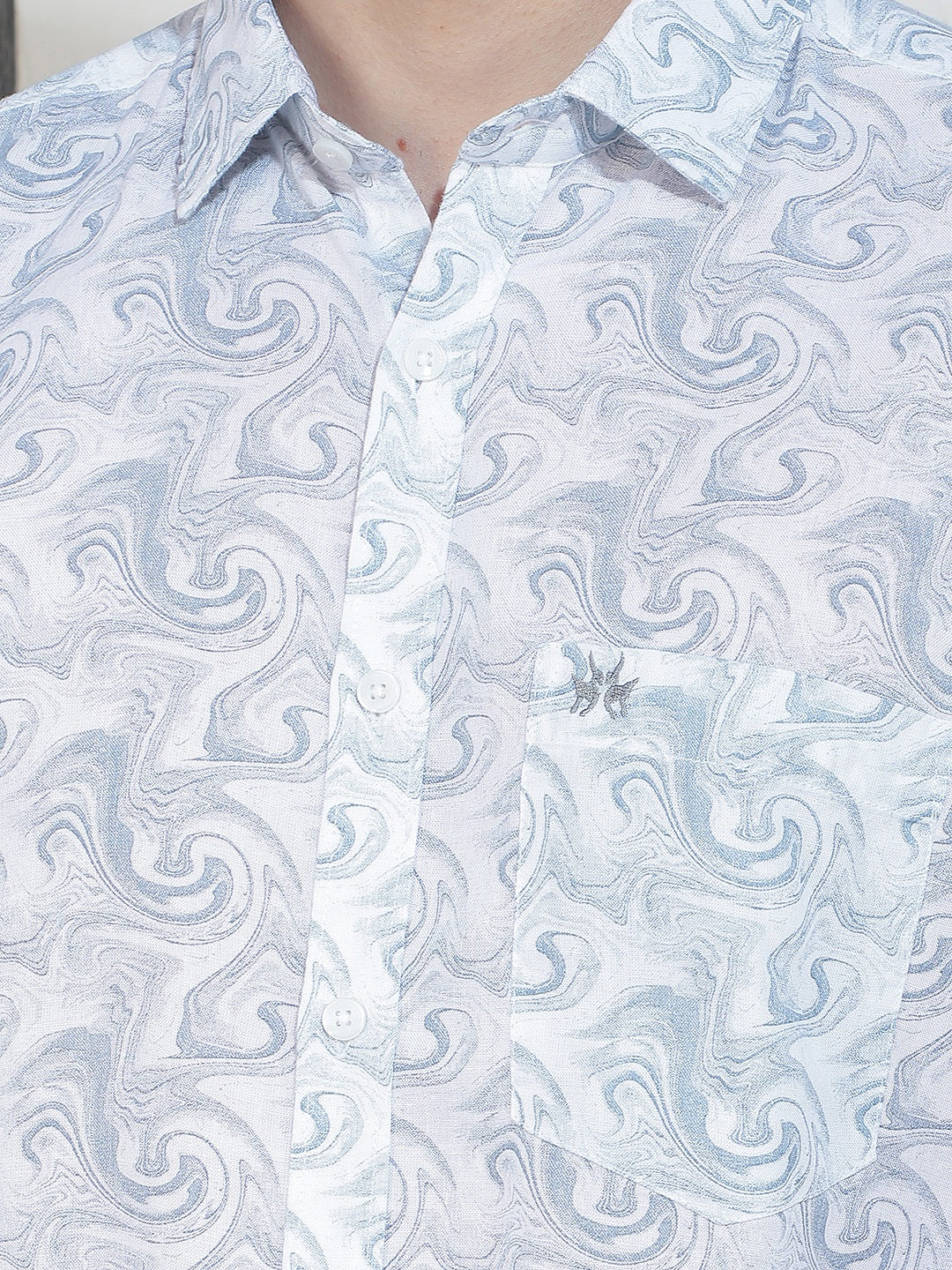 Blue Abstract Print Linen Shirt