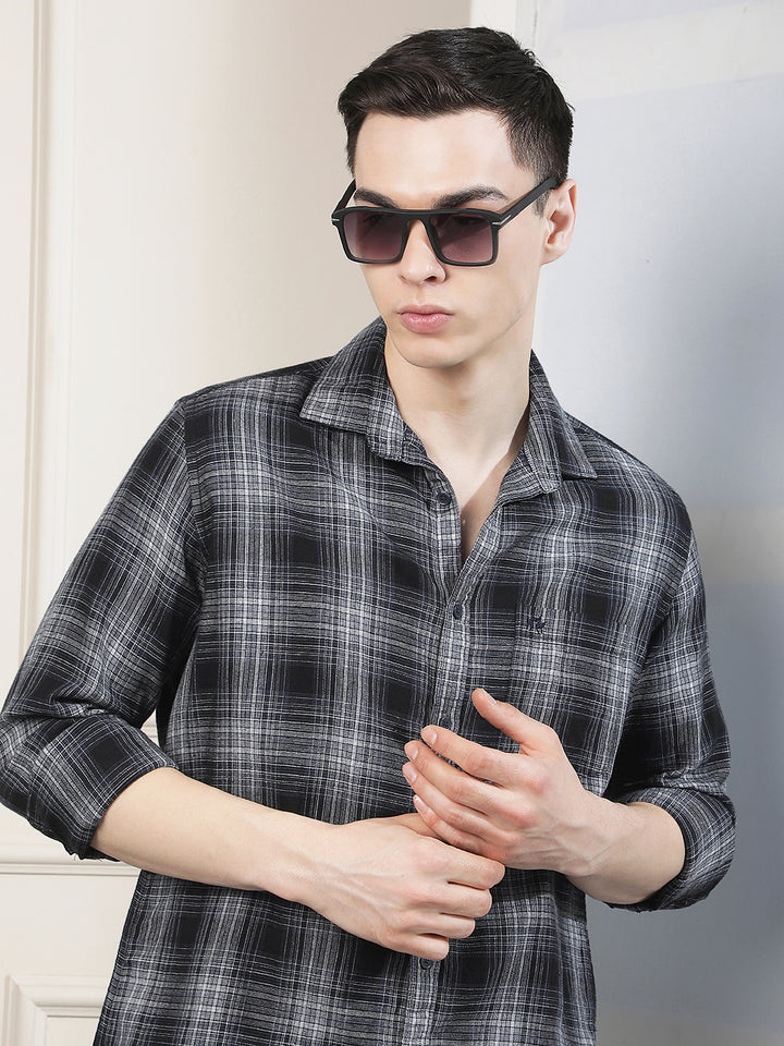 Navy Blue Checked Shirt