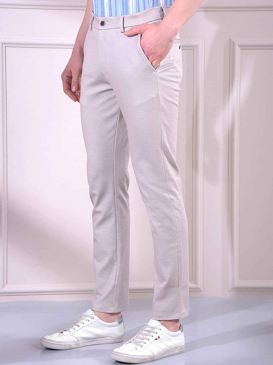 Beige Printed Knitted Trousers