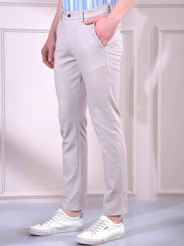 Beige Printed Knitted Trousers