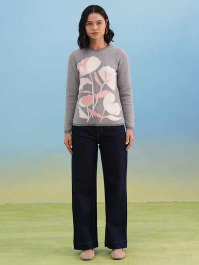 Soft Grey Botanical Pattern Sweater