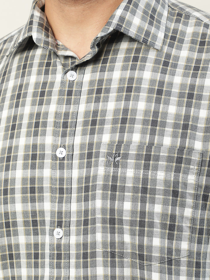 Grey Checked 100% Cotton Shirt