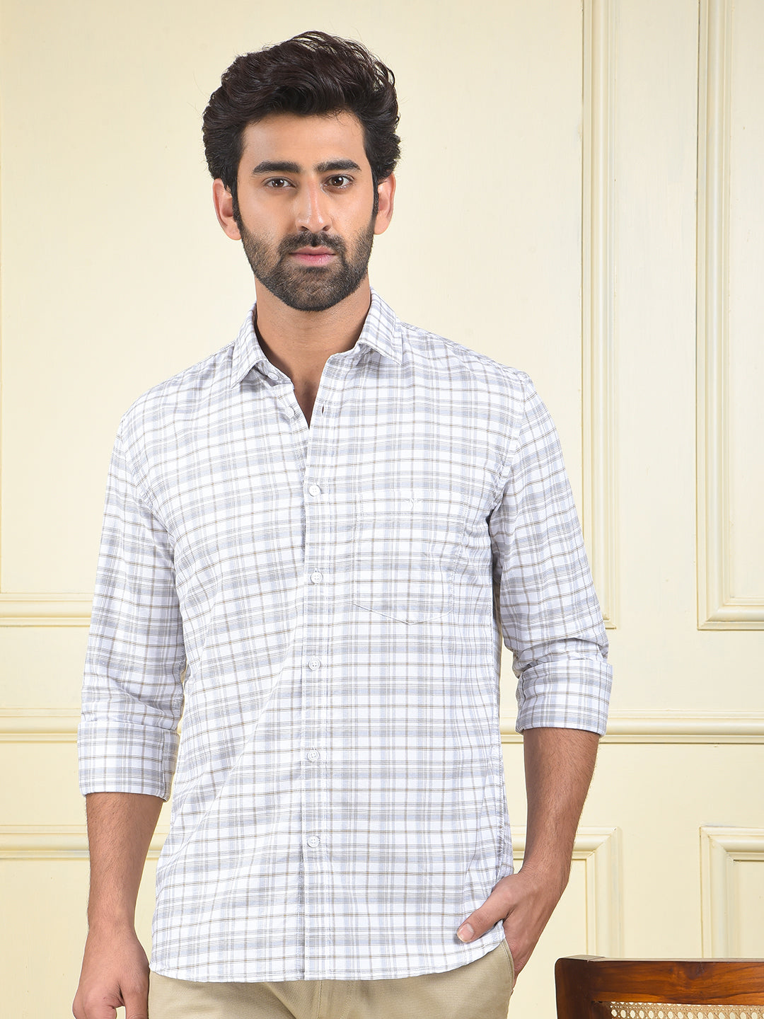 Grey Checked 100% Cotton Shirt