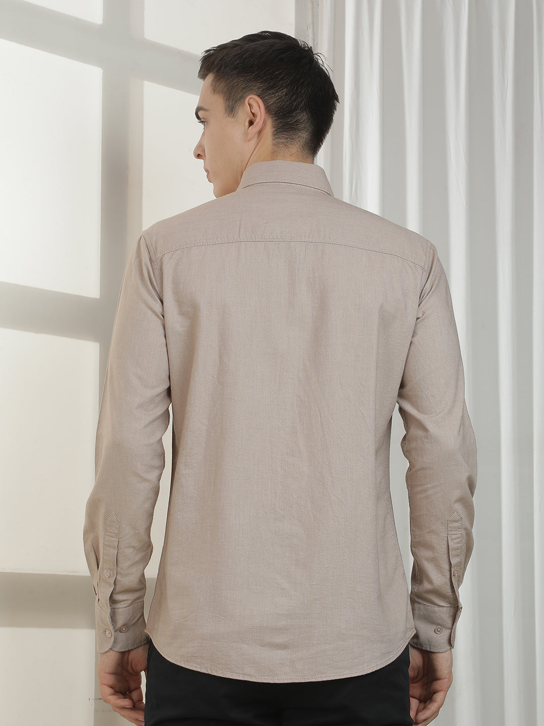 Khaki Button-Down Collar 100% cotton Shirt