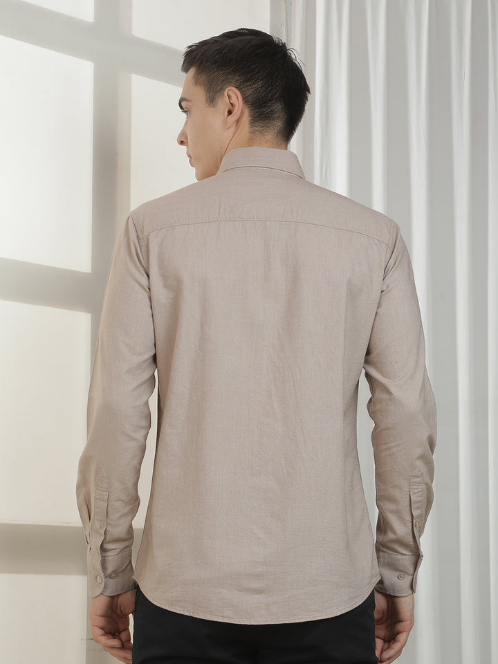 Khaki Button-Down Collar 100% cotton Shirt
