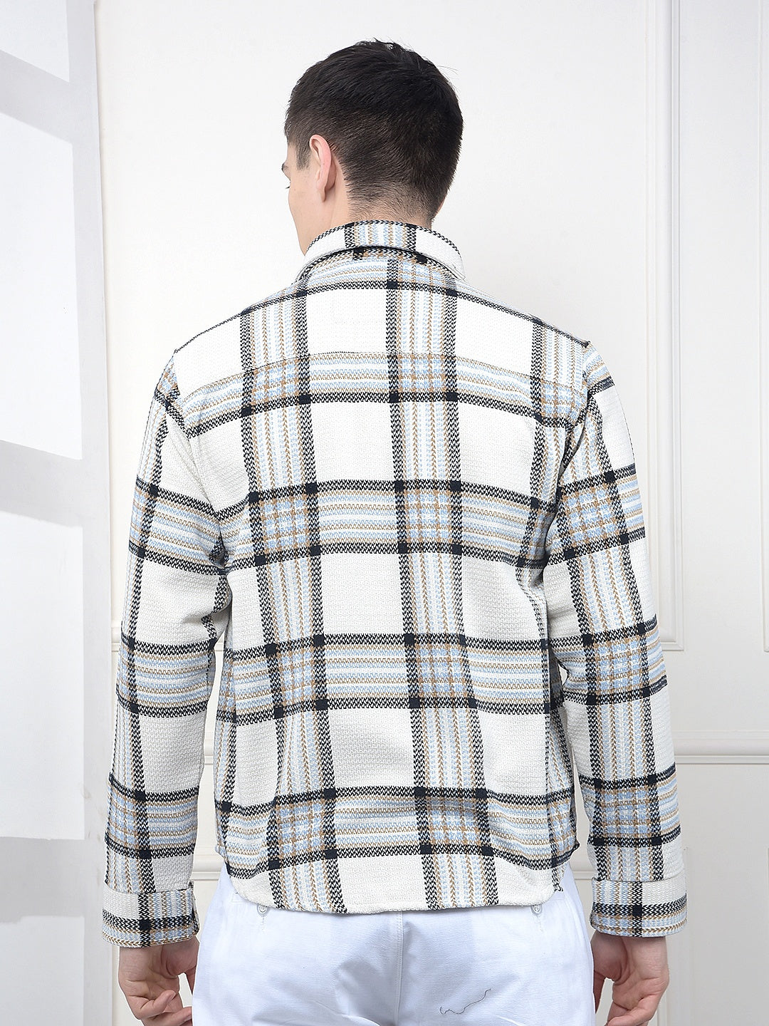 White Checked Knitted Shacket