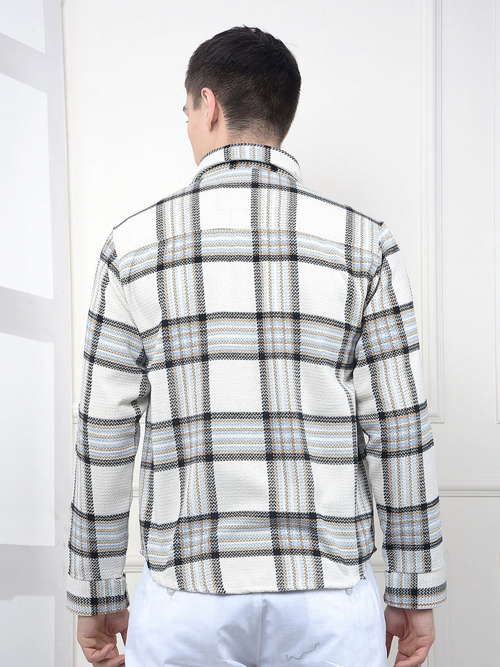 White Checked Knitted Shacket