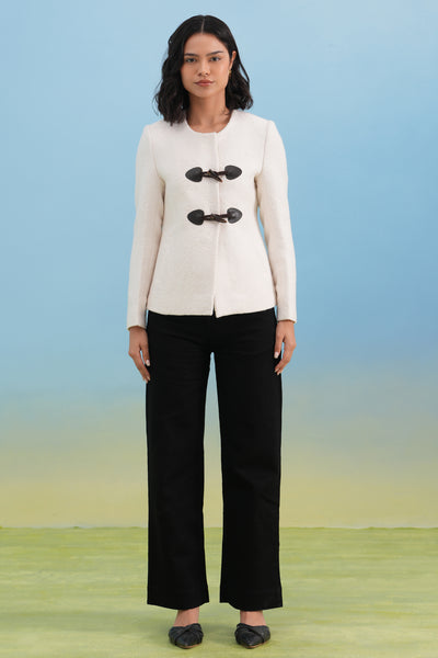 White Textured Toggle Detail Coat