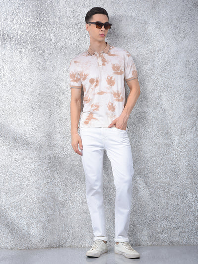 Brown Abstract Print Polo Neck T-Shirt