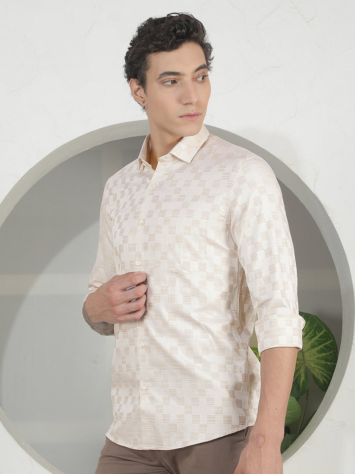 Beige Checked 100% Cotton Shirt